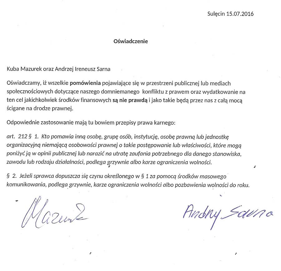 oswiadczenie-z-podpisami-kuba-mazurek-andrzej-ireneusz-sarna