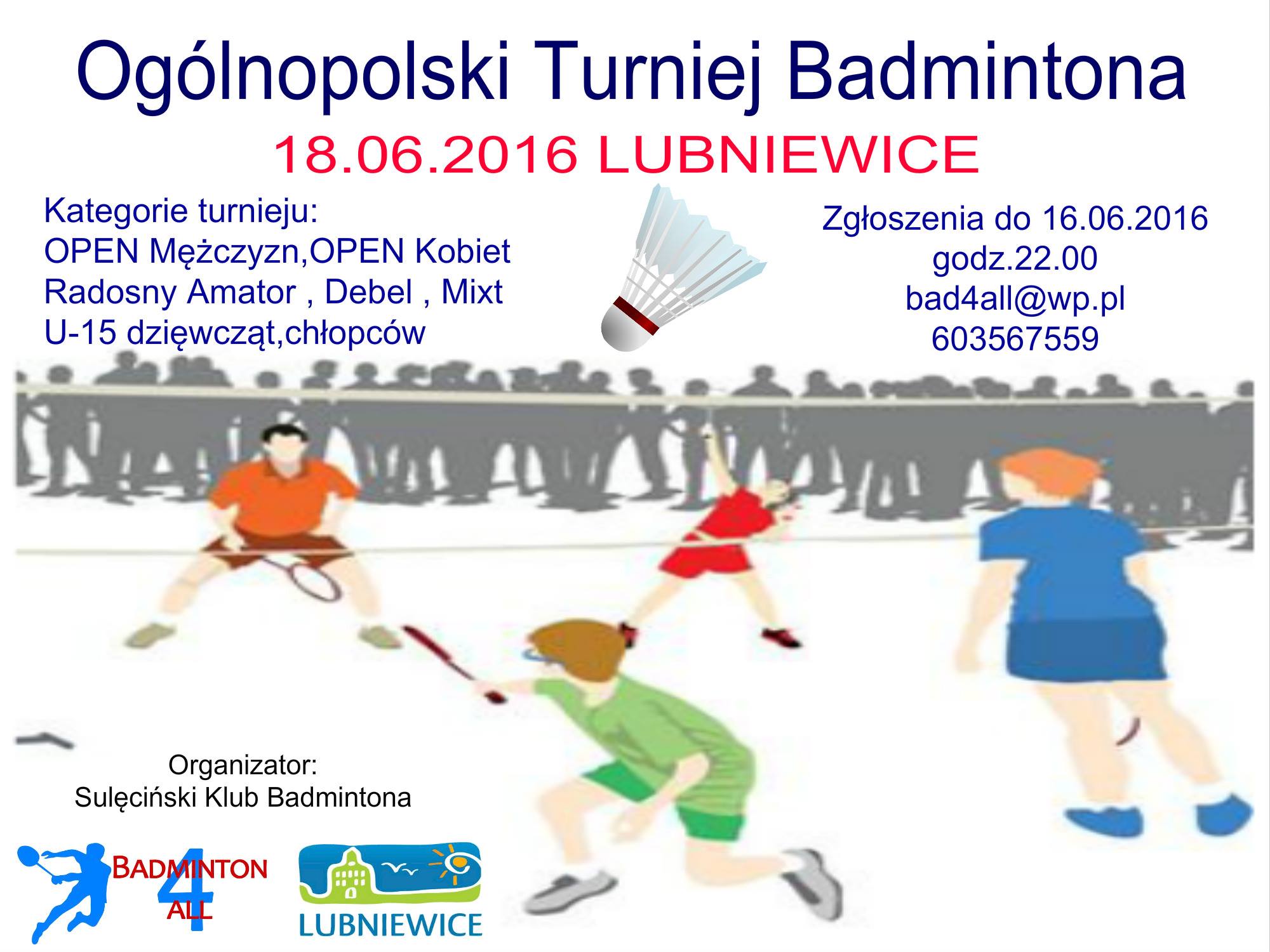 Ogólnopolski Turniej Badmintona – LUBNIEWICE 18.06.2016
