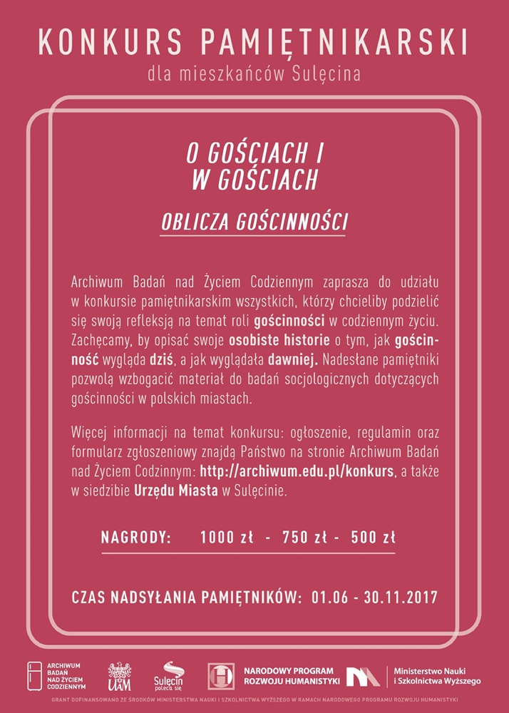 Gość w dom, pamiętnik na stół. Konkurs pamiętnikarski w Gminie Sulęcin.