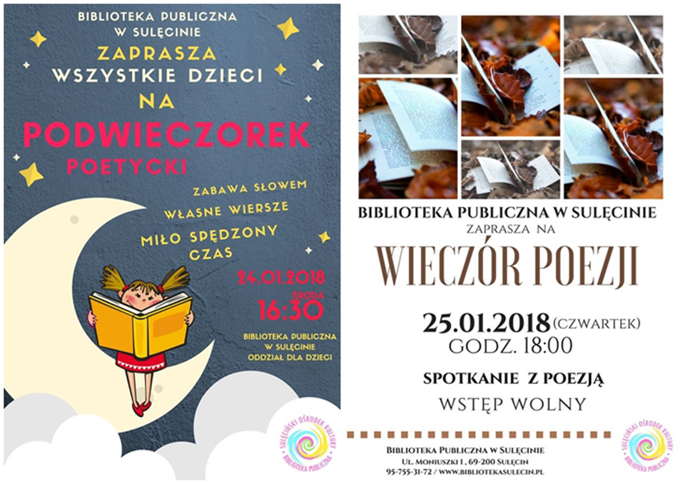 Podwieczorek z poezją dla dzieci i wieczór z poezją dla dorosłych 24-25.01.2018