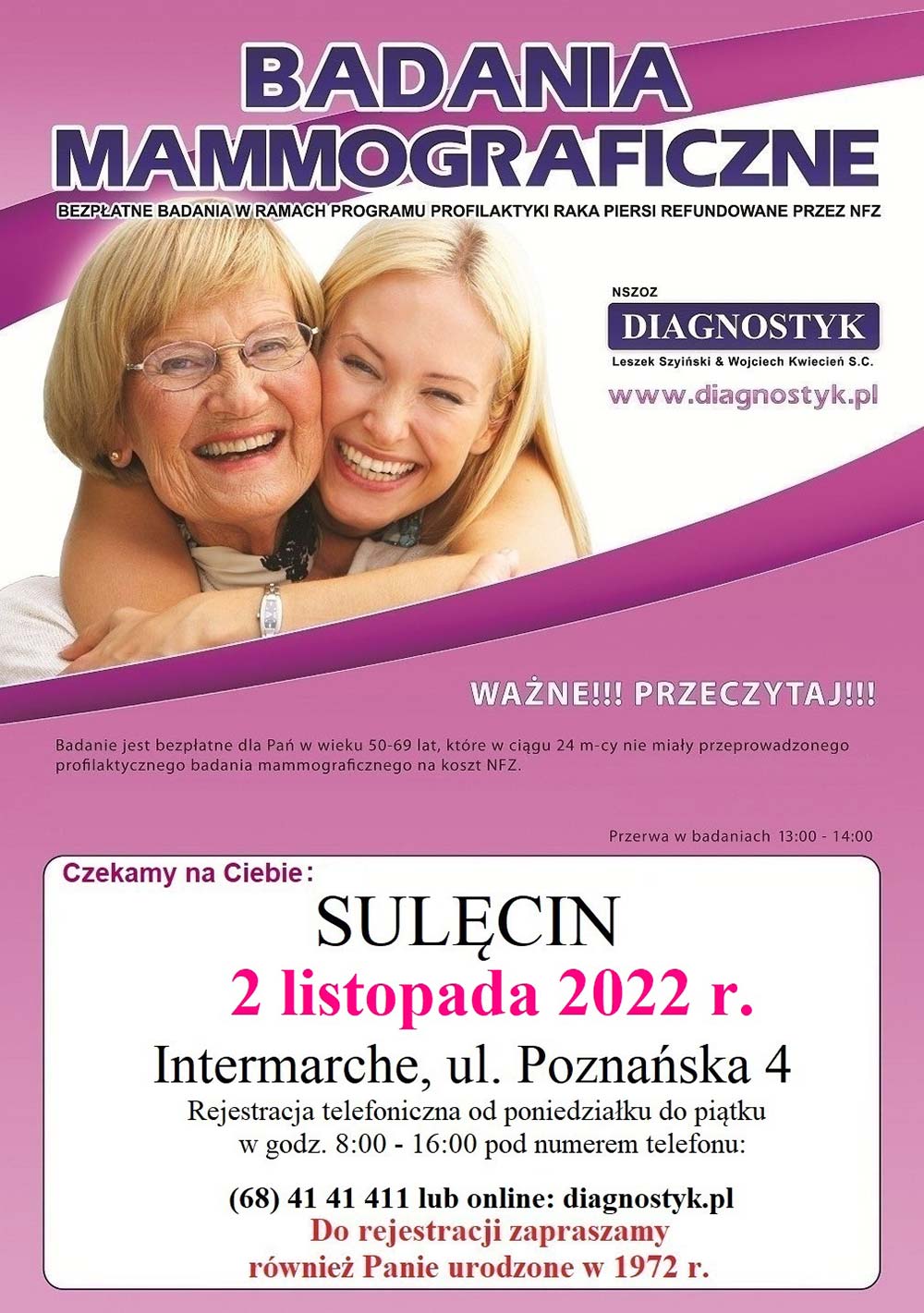 Bezpłatne badania mammograficzne 2 listopada